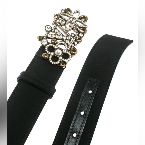 Louis Vuitton Black Satin Rhinestone Fleurs Runway Belt Limited/RARE 2010 COA - Picture 8 of 17